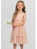 Pleated Tulle Knee Length Tiered Skirt Flower Girl Dress